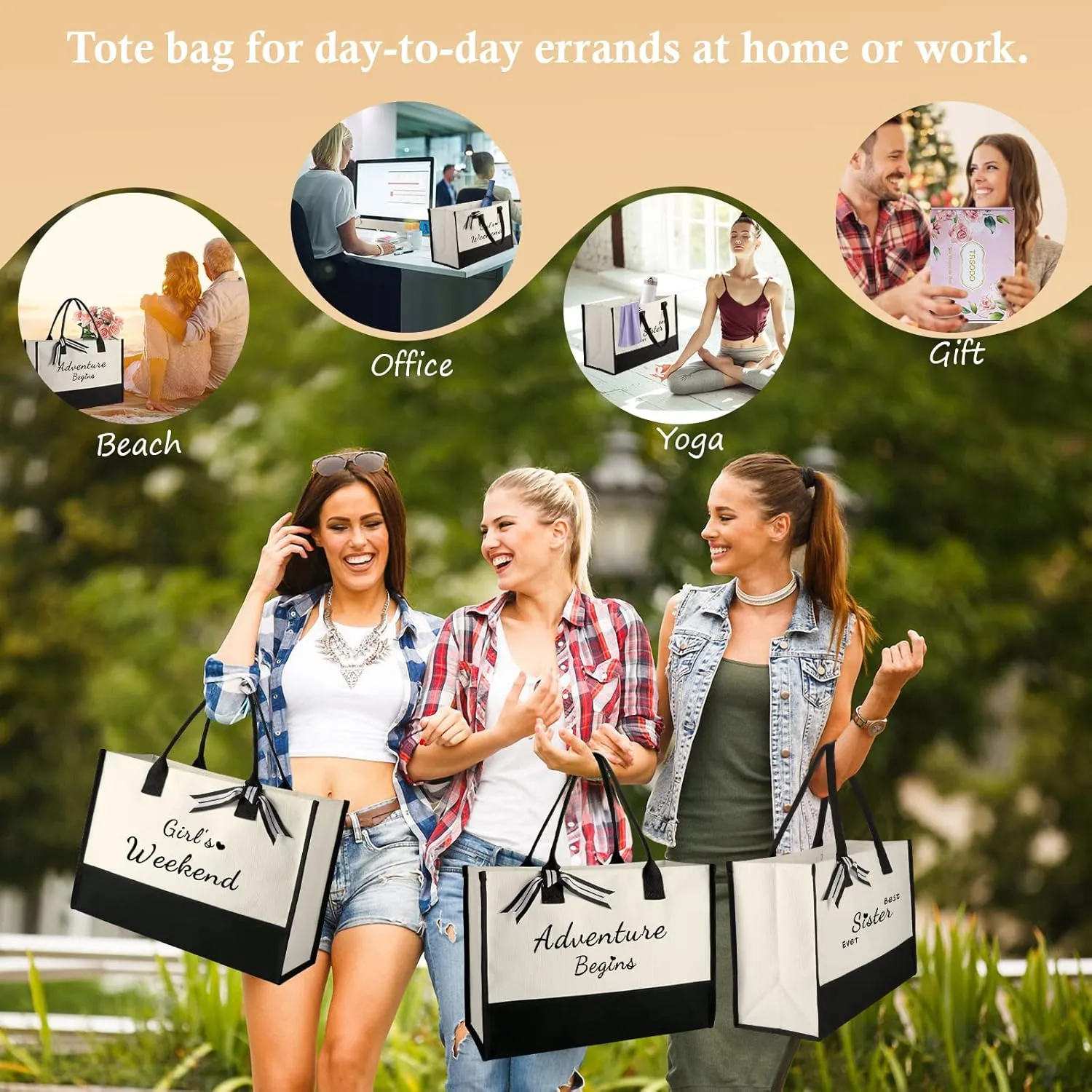 Birthday Gifts for Women Overnight Tote Bag w Makeup Bag Girl's Weekend Personalized Friend Sister Gifts for Beach Travel Getaway Vacation