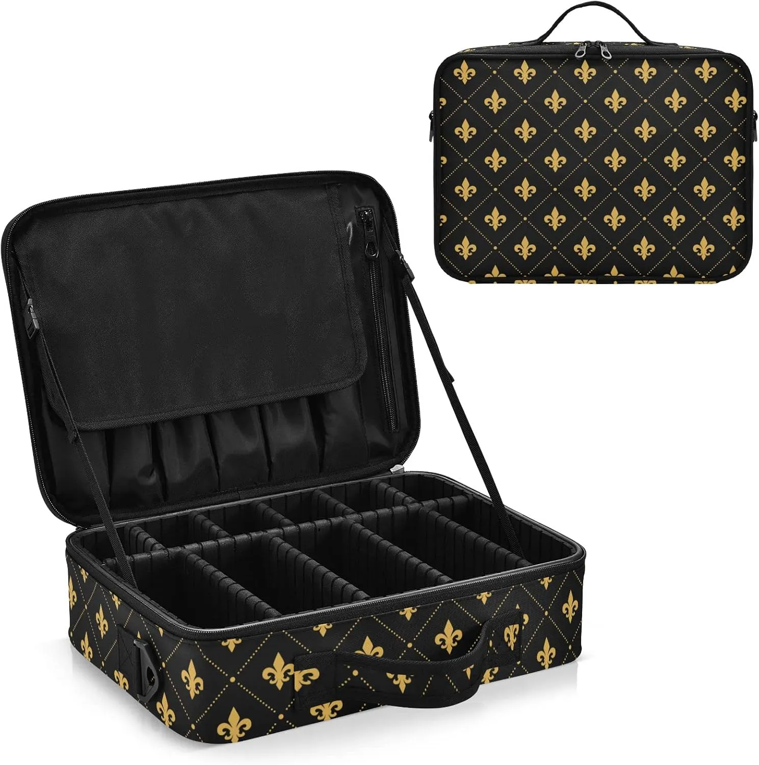 Black and Gold Ornamental Travel Makeup Bag, Makeup Bags for Women, Travel Makeup Train Case, Professional Cosmetic Case Organizer Bag Portable Artist Storage Bag for Cosmetics Makeup
