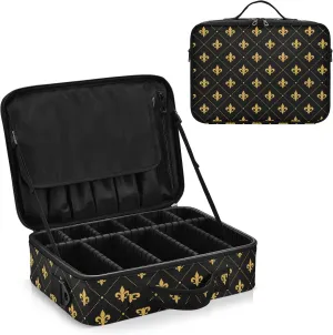 Black and Gold Ornamental Travel Makeup Bag, Makeup Bags for Women, Travel Makeup Train Case, Professional Cosmetic Case Organizer Bag Portable Artist Storage Bag for Cosmetics Makeup