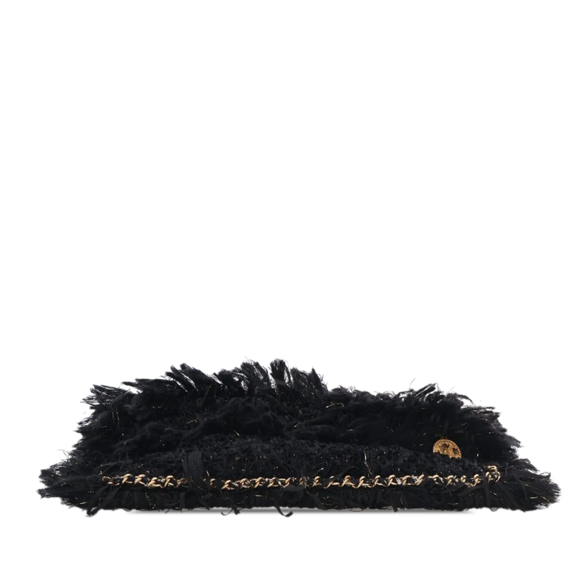 Black Chanel Tweed Fringe Paris Cosmopolite Clutch