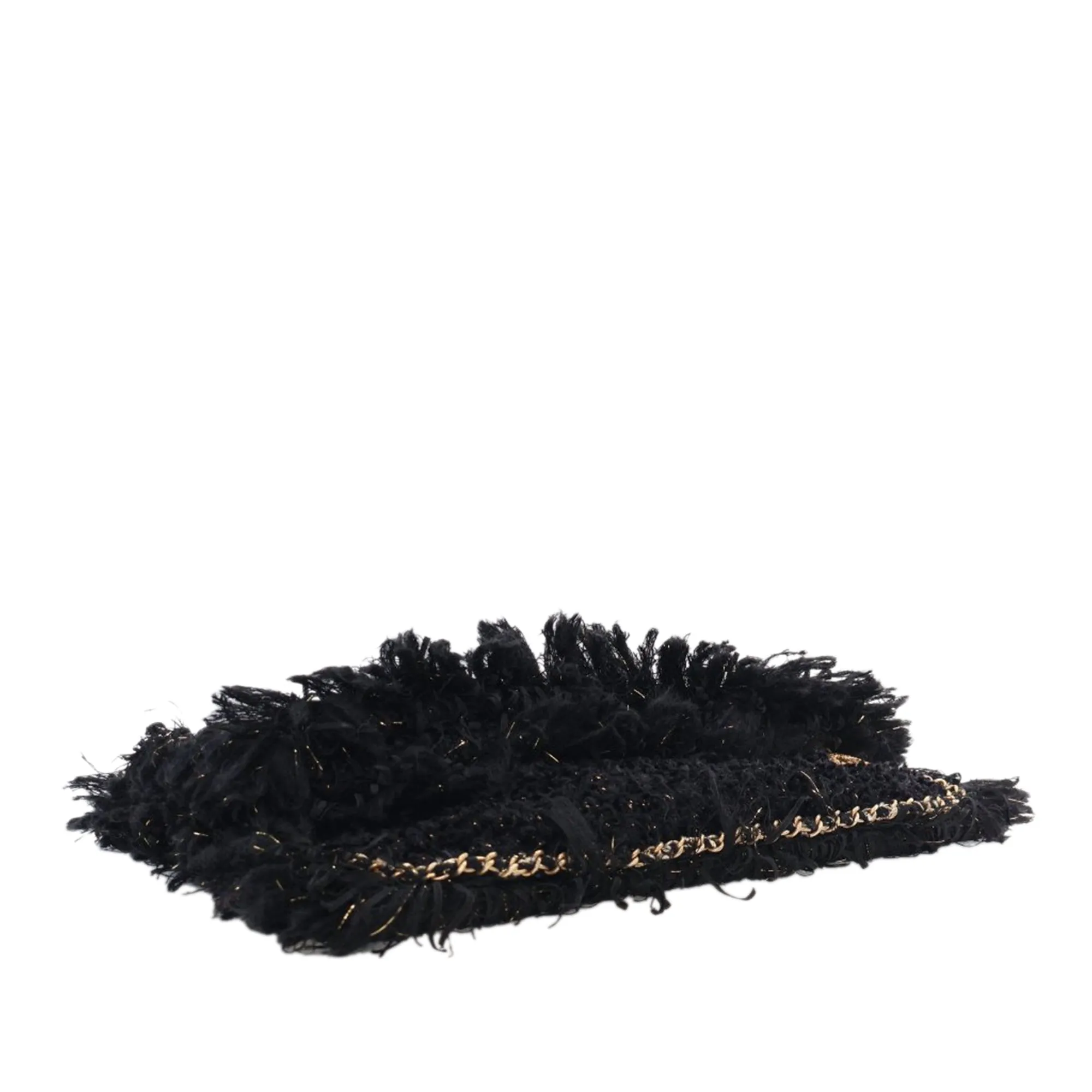 Black Chanel Tweed Fringe Paris Cosmopolite Clutch