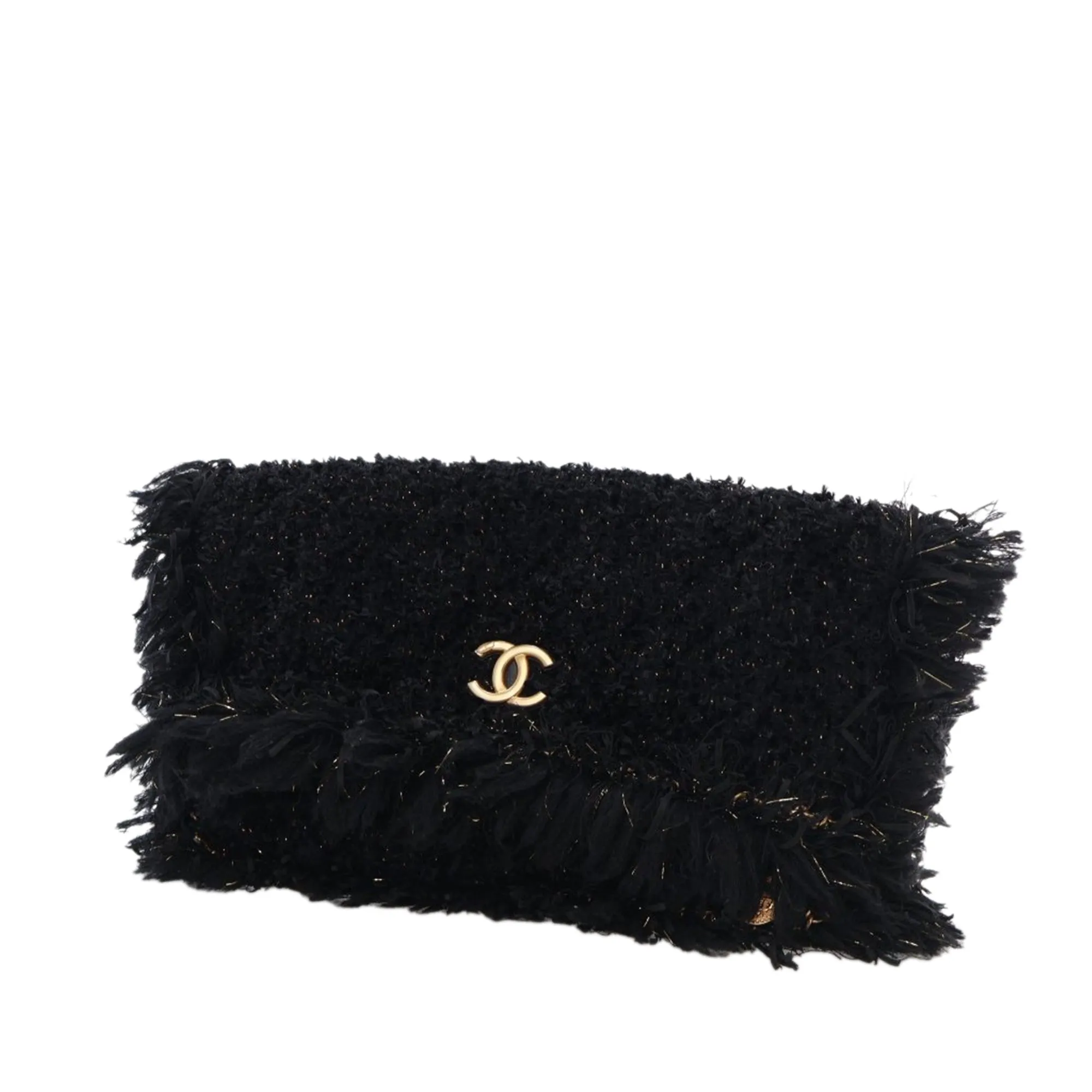 Black Chanel Tweed Fringe Paris Cosmopolite Clutch