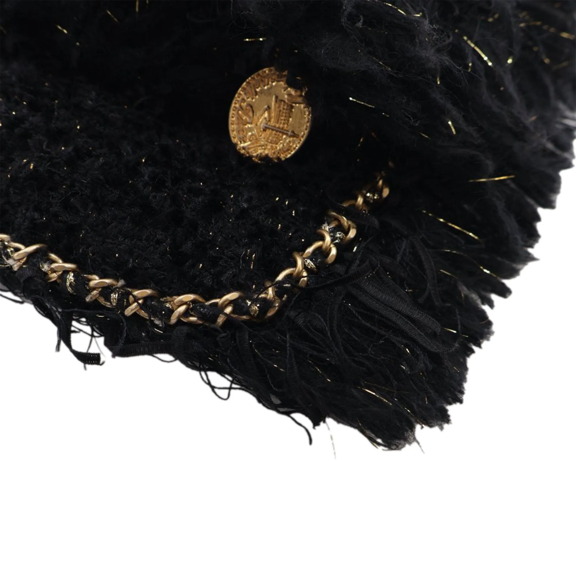 Black Chanel Tweed Fringe Paris Cosmopolite Clutch