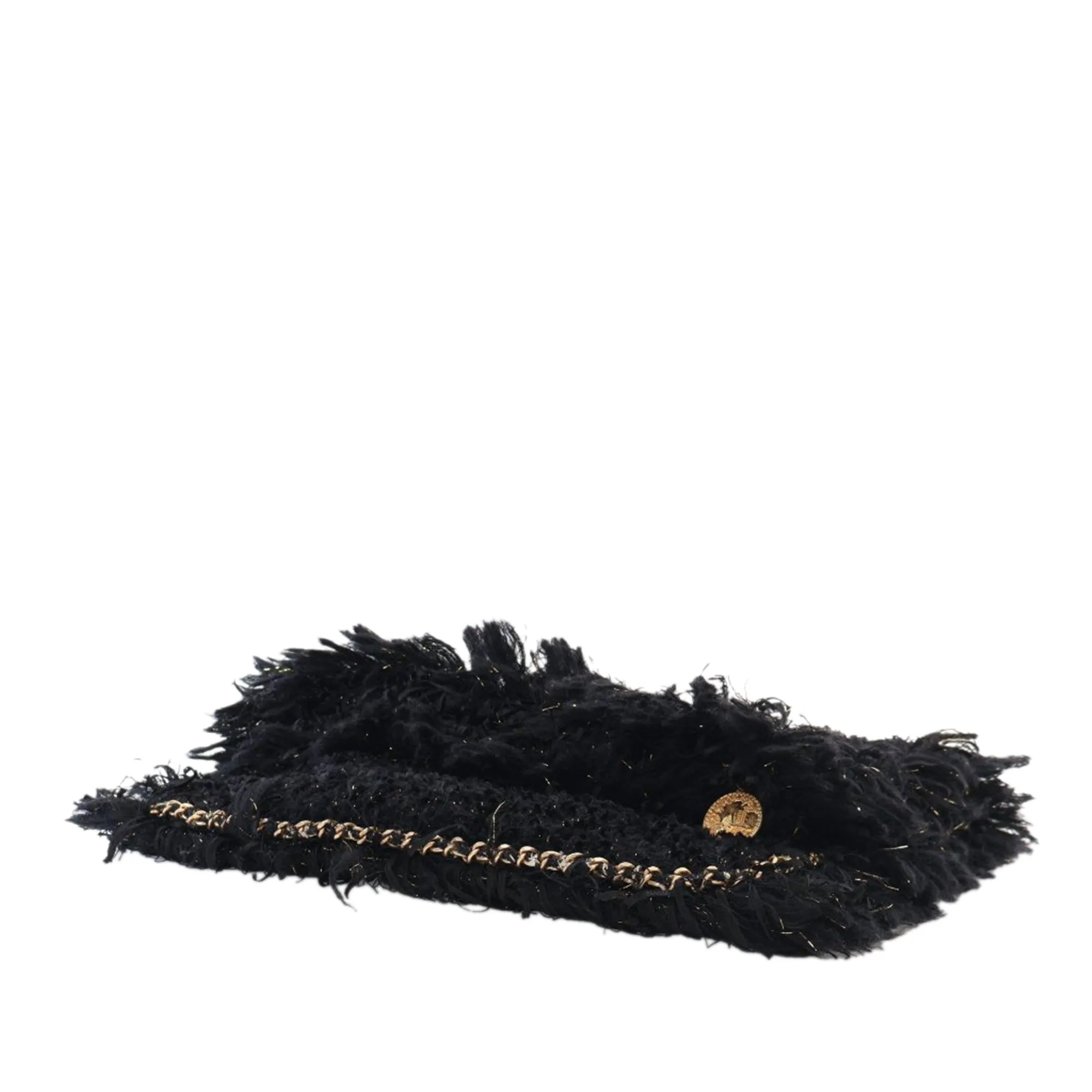 Black Chanel Tweed Fringe Paris Cosmopolite Clutch
