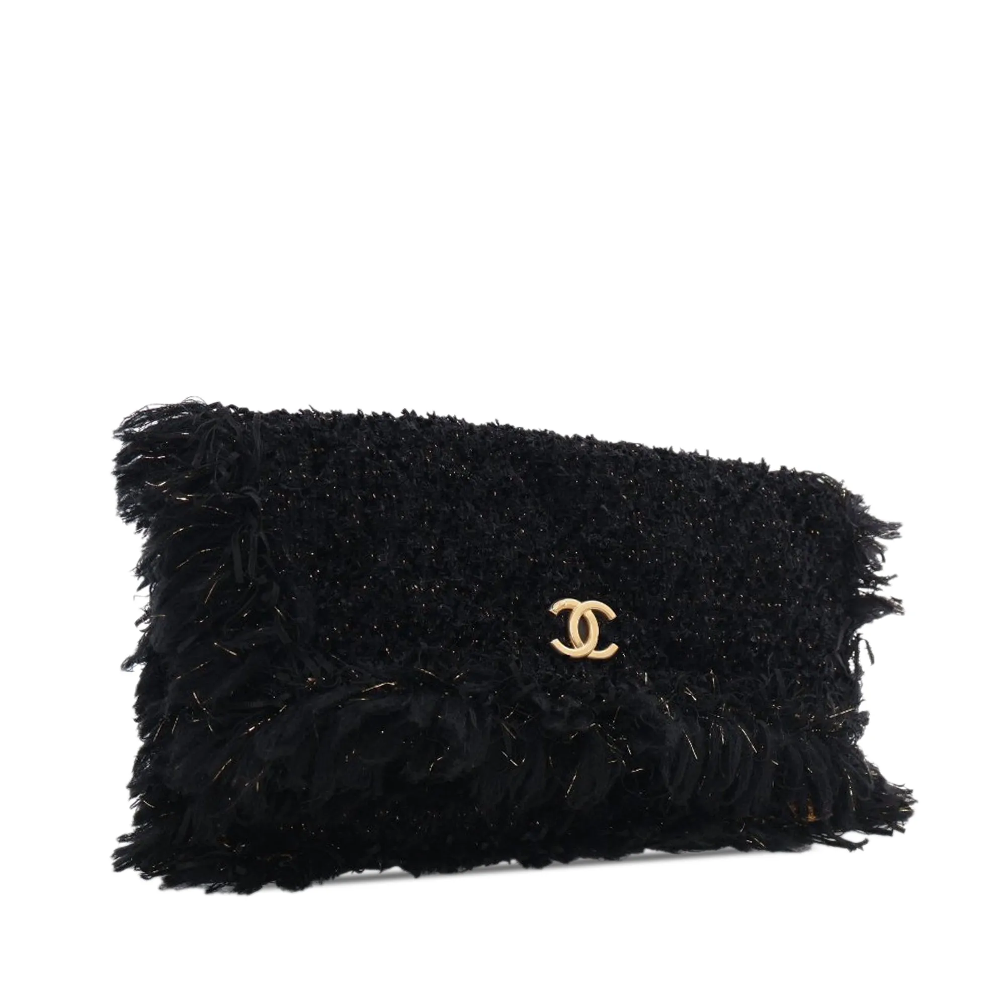Black Chanel Tweed Fringe Paris Cosmopolite Clutch