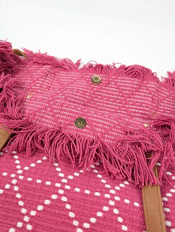 Black Ginger 45cm Pink Large Tasseled Tote Bag - 640-814