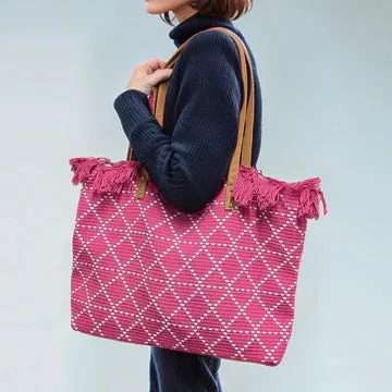 Black Ginger 45cm Pink Large Tasseled Tote Bag - 640-814