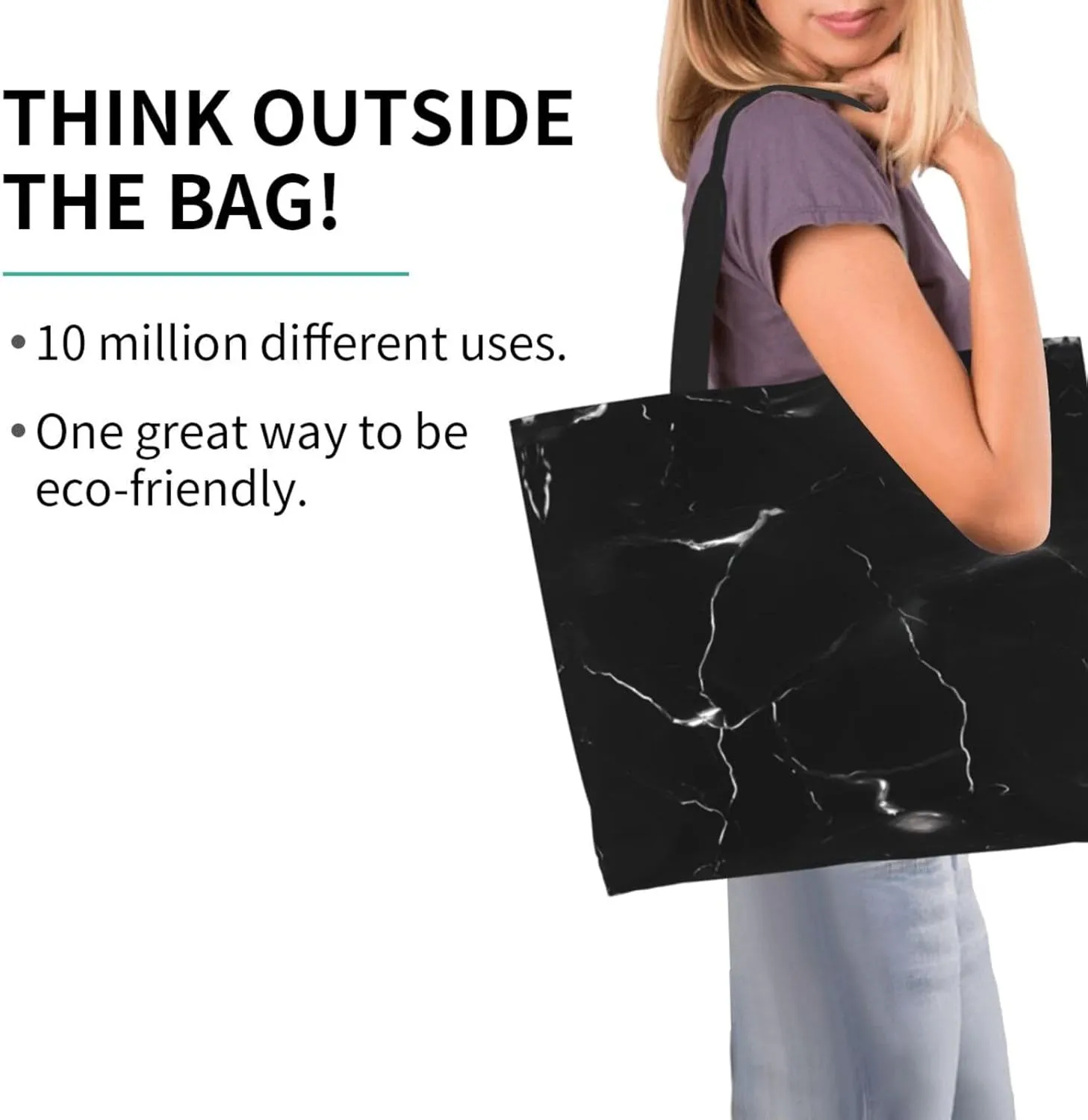 Black White Glitter Print Shoulder Bag For Women Shopping Bags Tote Bag Large Storage Handbag Grocery Bags