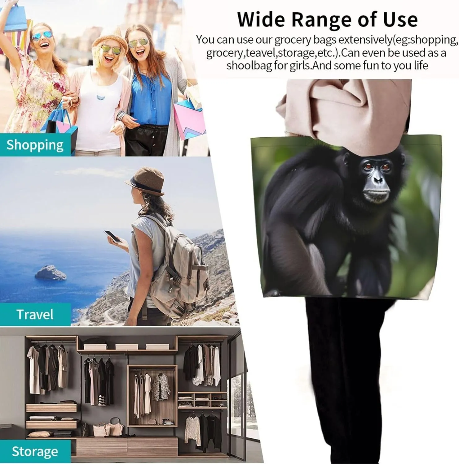 Black White Glitter Print Shoulder Bag For Women Shopping Bags Tote Bag Large Storage Handbag Grocery Bags