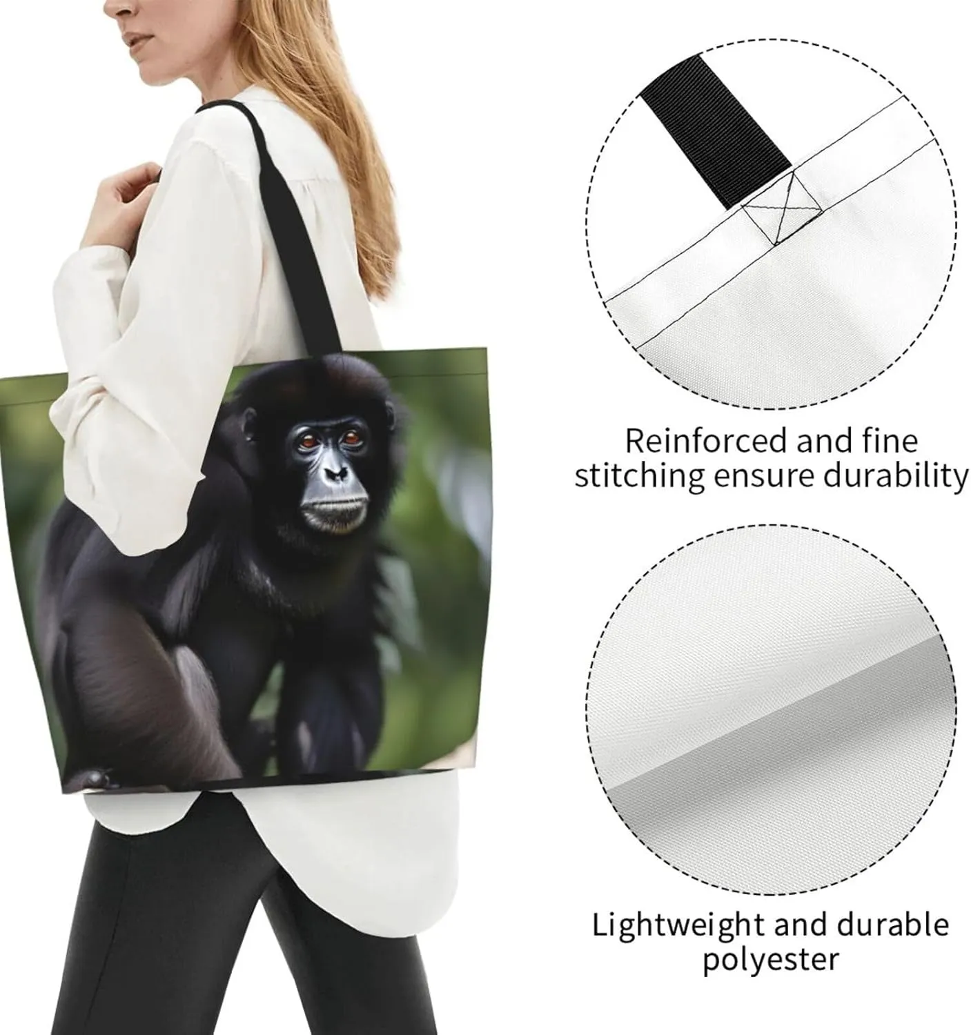 Black White Glitter Print Shoulder Bag For Women Shopping Bags Tote Bag Large Storage Handbag Grocery Bags