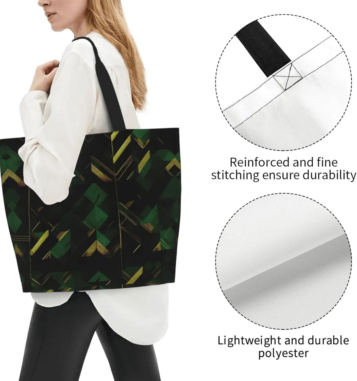 Black White Glitter Print Shoulder Bag For Women Shopping Bags Tote Bag Large Storage Handbag Grocery Bags