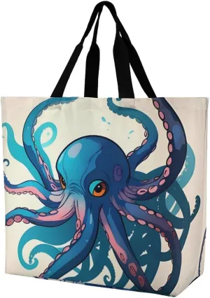 Blue And Purple Octopus Handbags Lightweight Travel Shoulder Bag Portable Cute Shopping Beach Market Bag for Men Women Hiking Yoga Gym Swimming Travel Holiday Gift