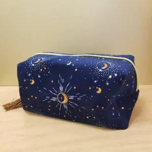 Blue Crescent Moon Tasseled Cosmetic Bag (approx 11x19x11cm)