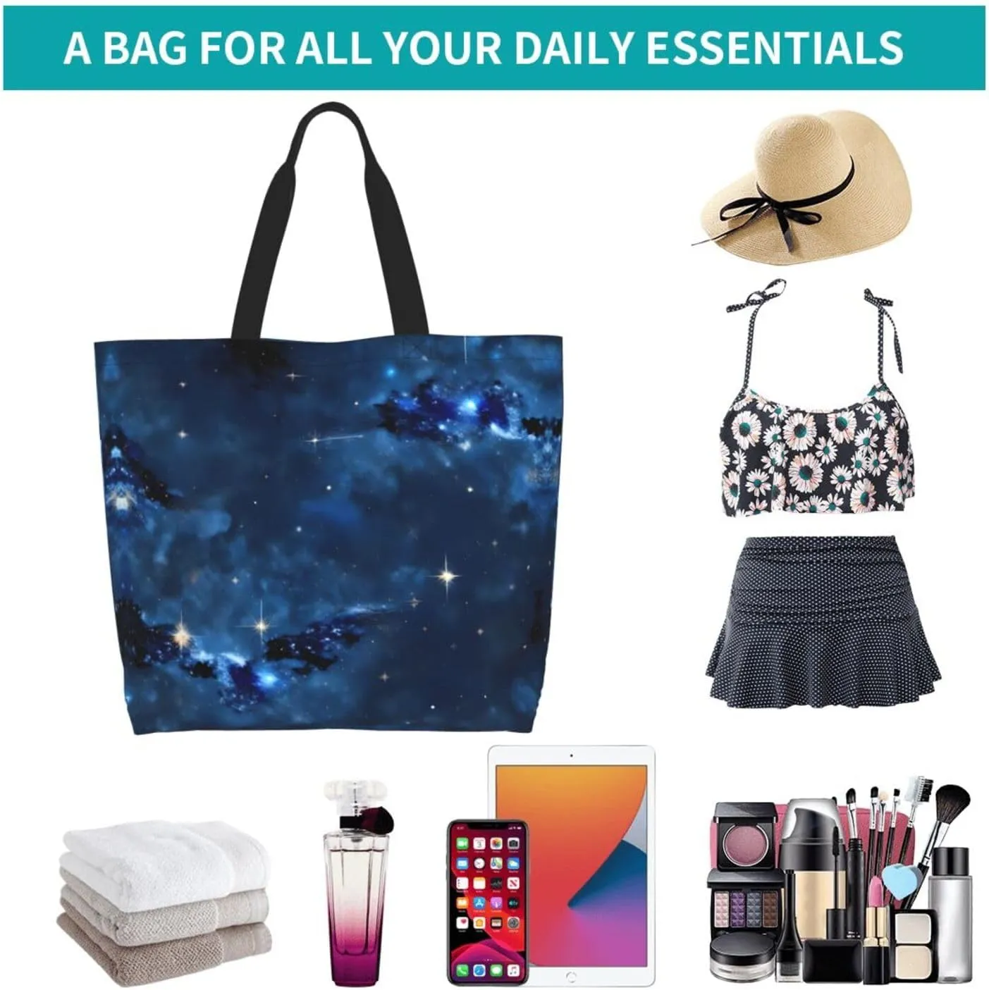 Blue Shining Stars Print Shoulder Bag For Women Shopping Bags Tote Bag Large Storage Handbag Grocery Bags