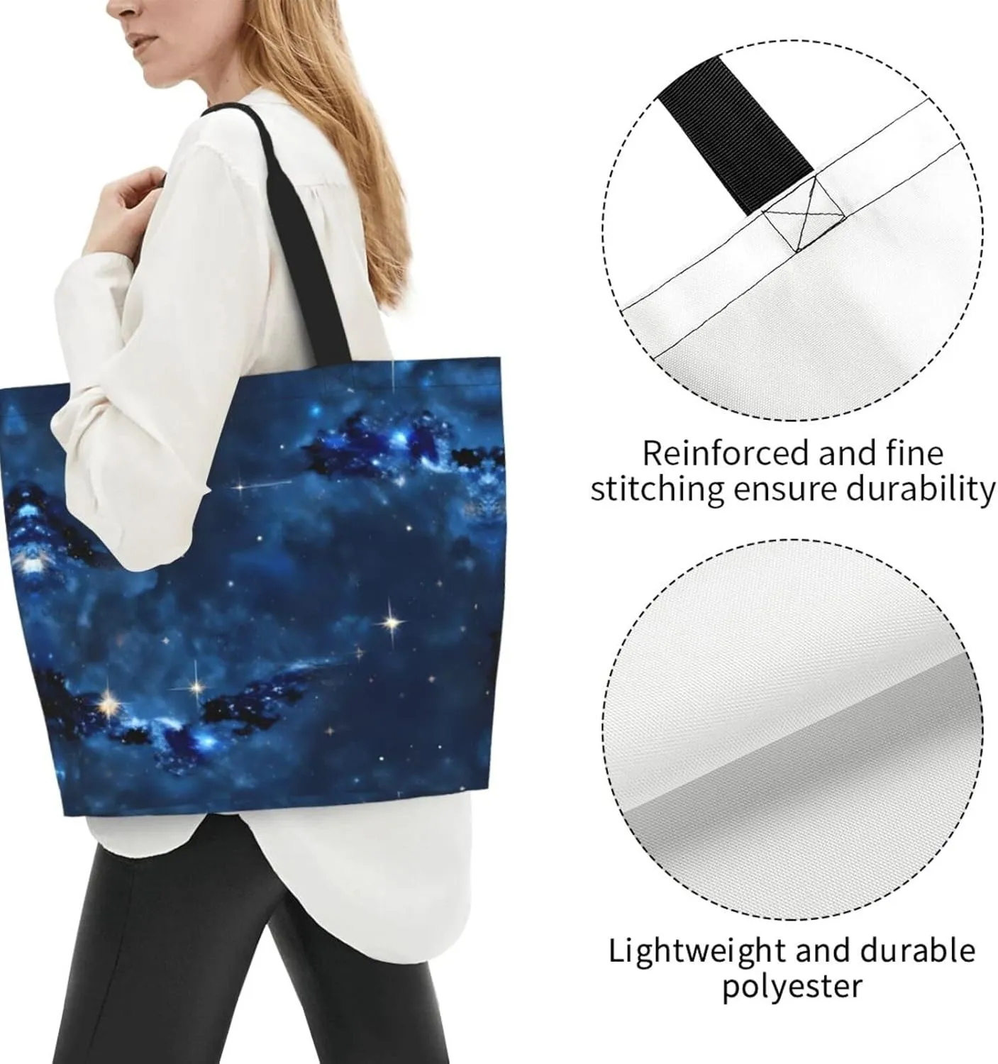 Blue Shining Stars Print Shoulder Bag For Women Shopping Bags Tote Bag Large Storage Handbag Grocery Bags