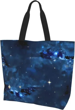 Blue Shining Stars Print Shoulder Bag For Women Shopping Bags Tote Bag Large Storage Handbag Grocery Bags