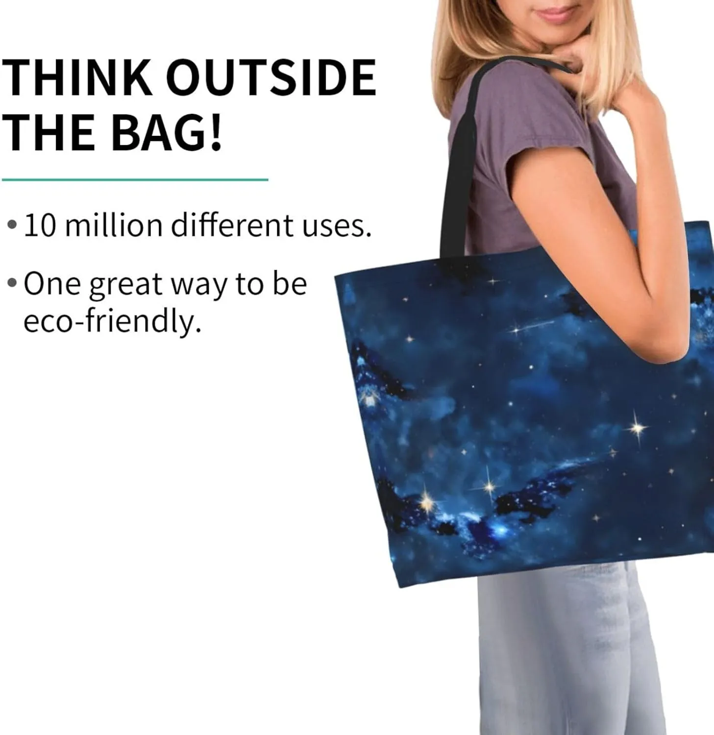 Blue Shining Stars Print Shoulder Bag For Women Shopping Bags Tote Bag Large Storage Handbag Grocery Bags