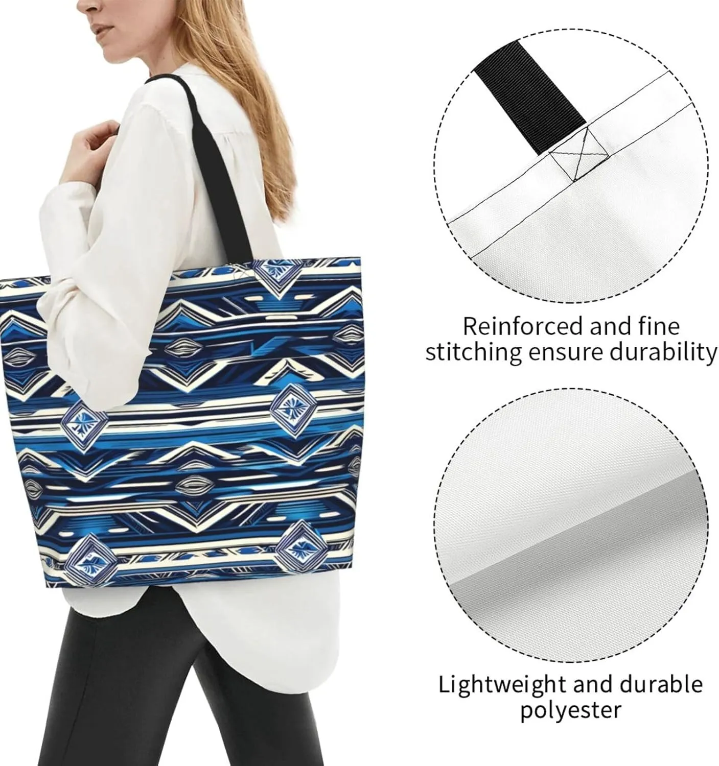 Blue Shining Stars Print Shoulder Bag For Women Shopping Bags Tote Bag Large Storage Handbag Grocery Bags