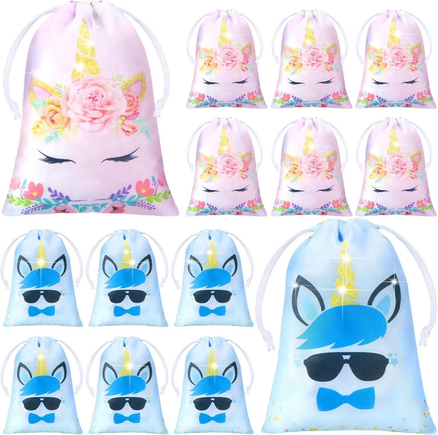 Boao 16 Pcs Butterfly Drawstring Goodie Bags Thank You for Fluttering by Butterfly Unicorn Party Favor Gift Bags for Girls Baby Shower School Classroom Prizes(Unicorn)