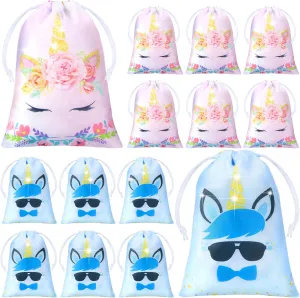 Boao 16 Pcs Butterfly Drawstring Goodie Bags Thank You for Fluttering by Butterfly Unicorn Party Favor Gift Bags for Girls Baby Shower School Classroom Prizes(Unicorn)