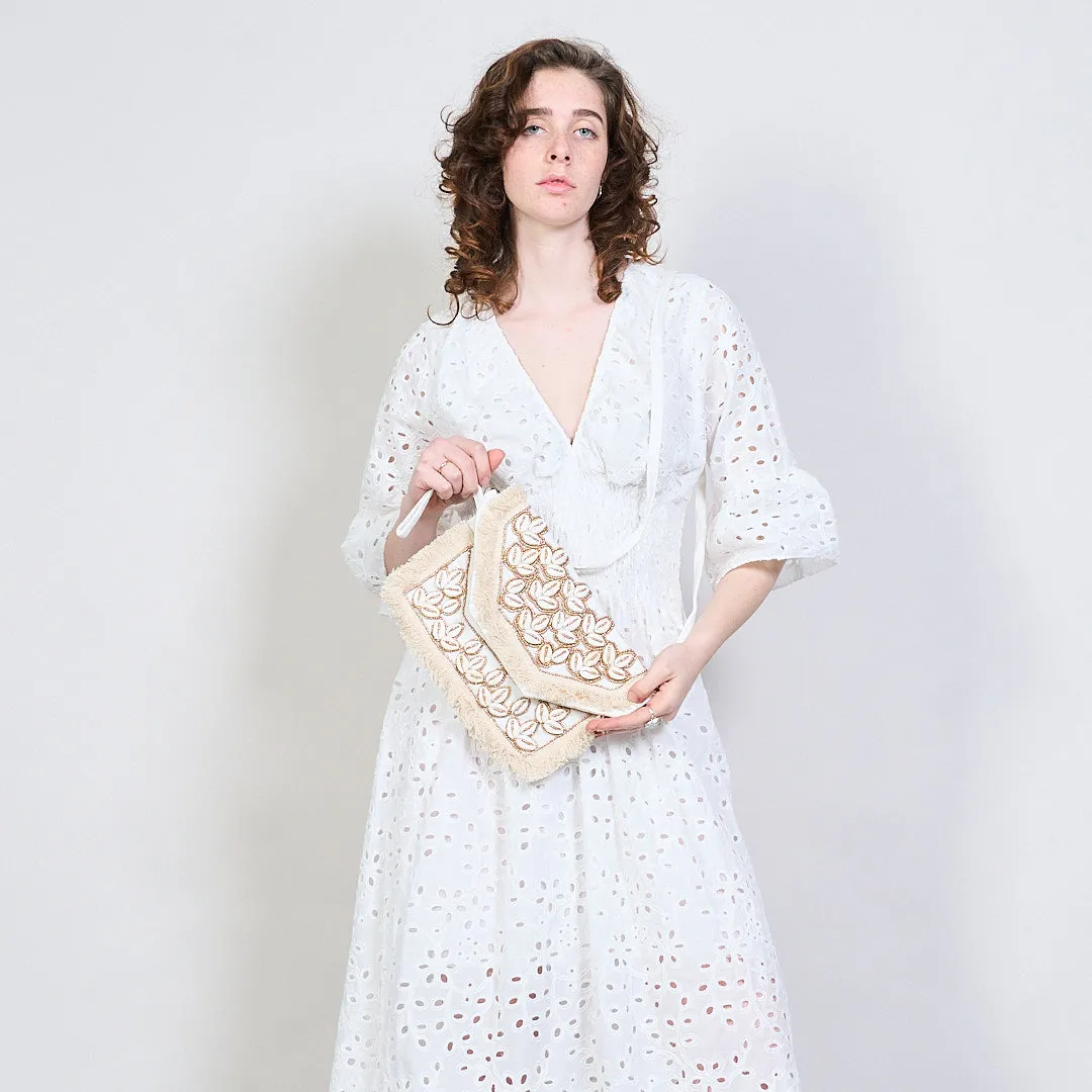 Bohemian shell-embellished clutch wholesale