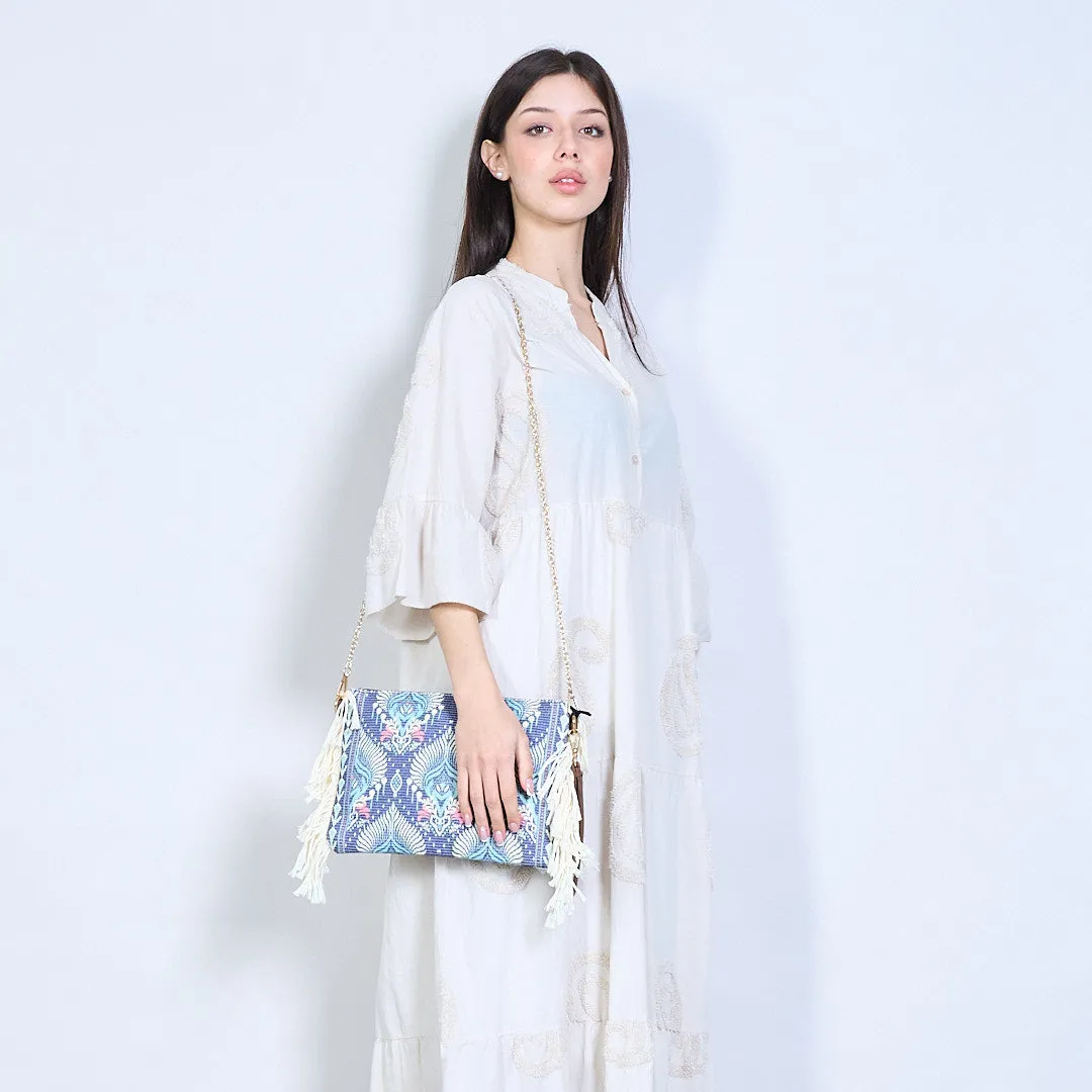 Boho embroidered fringe clutch bag wholesale