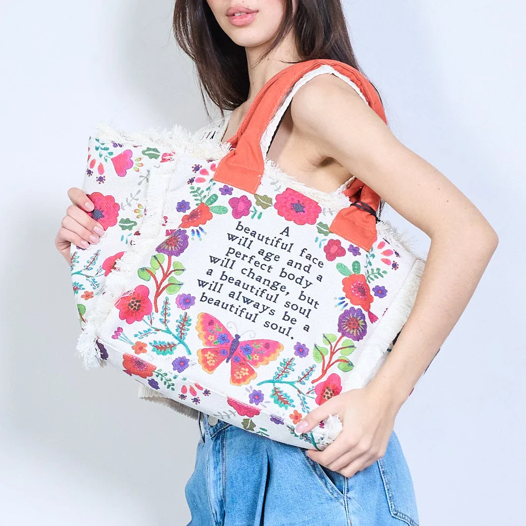 Boho printed tote bag with inspirational quote wholesale