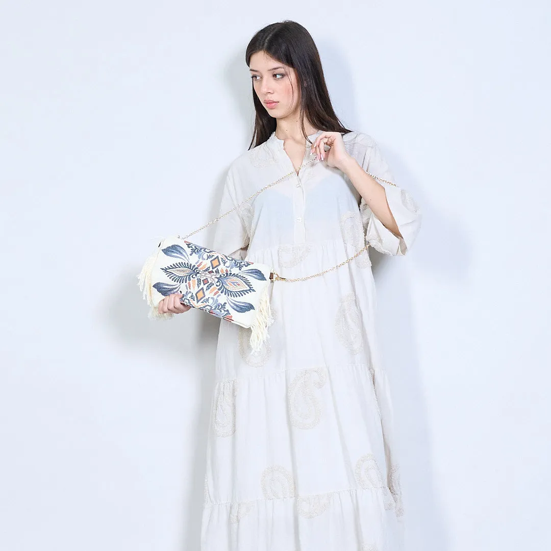 Boho vintage embroidered fringe clutch bag wholesale