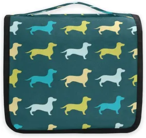 Bolaz Hanging Toiletry Bag Portable Cosmetic Makeup Seamless Decorative Background with Dachshund Travel Organizer for Men & Women with Sturdy Hook