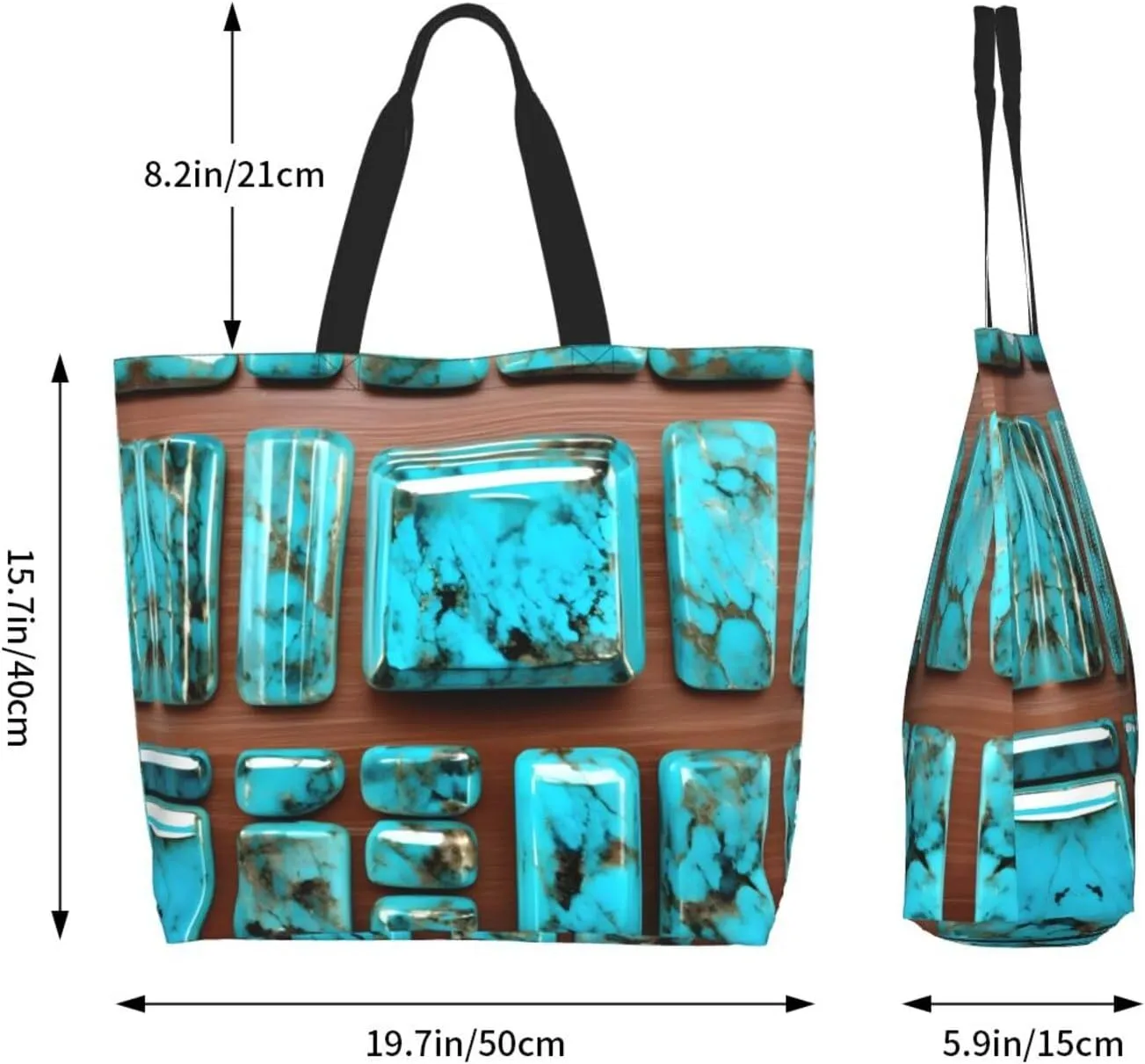 Bright Aqua Blue Turquoise Print Shoulder Bag For Women Shopping Bags Tote Bag Large Storage Handbag Grocery Bags