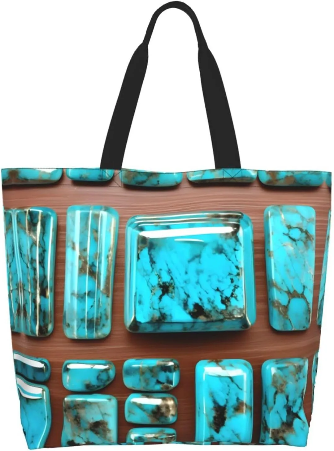 Bright Aqua Blue Turquoise Print Shoulder Bag For Women Shopping Bags Tote Bag Large Storage Handbag Grocery Bags