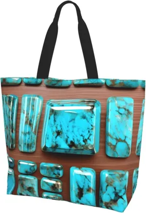 Bright Aqua Blue Turquoise Print Shoulder Bag For Women Shopping Bags Tote Bag Large Storage Handbag Grocery Bags