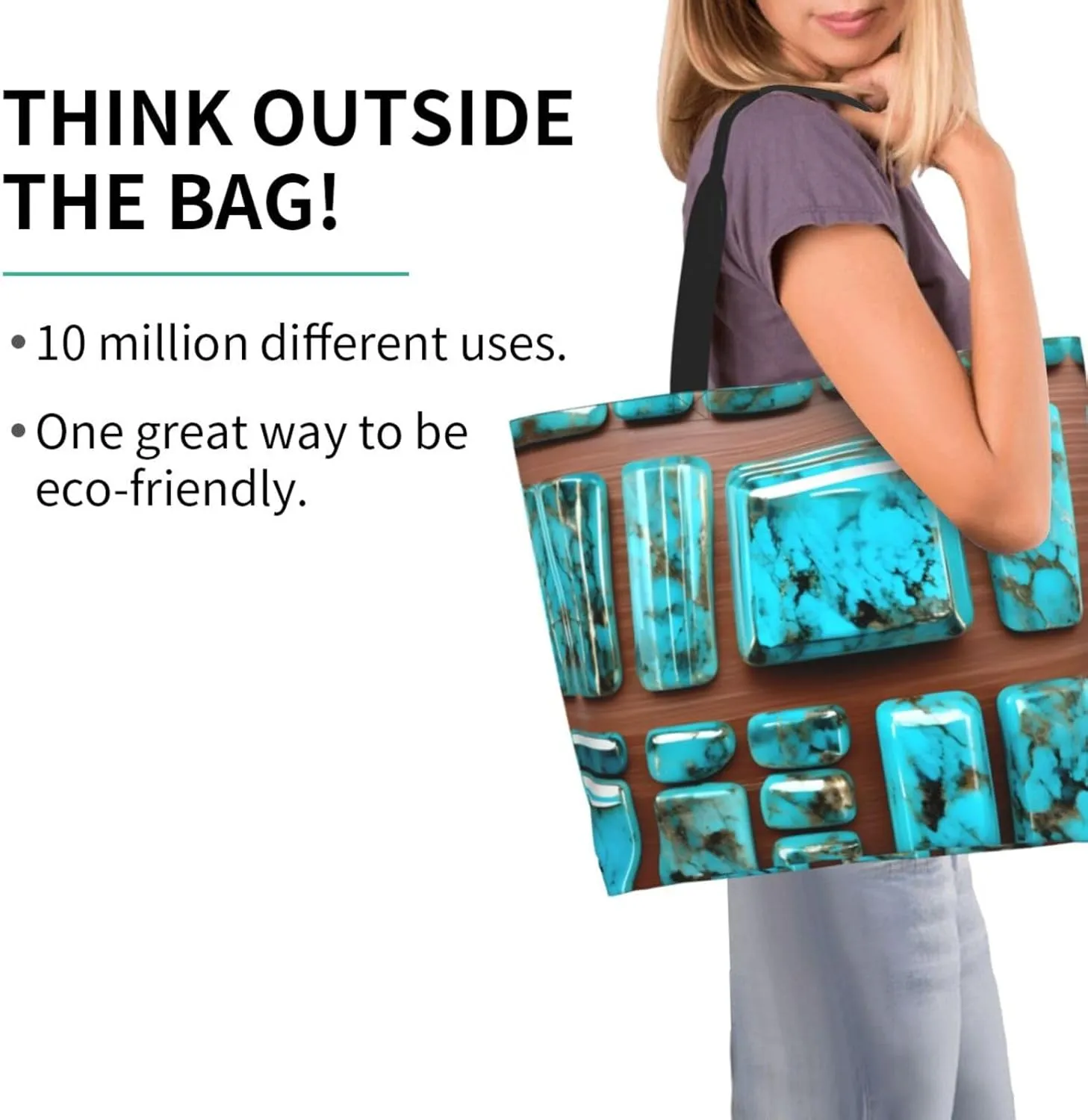 Bright Aqua Blue Turquoise Print Shoulder Bag For Women Shopping Bags Tote Bag Large Storage Handbag Grocery Bags