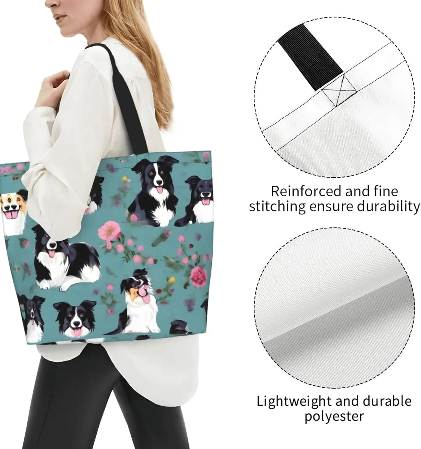 Bright Aqua Blue Turquoise Print Shoulder Bag For Women Shopping Bags Tote Bag Large Storage Handbag Grocery Bags