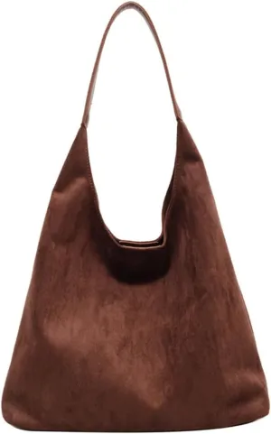 Brown Suede Women's Tote Bag - Faux Leather Shoulder Handbag