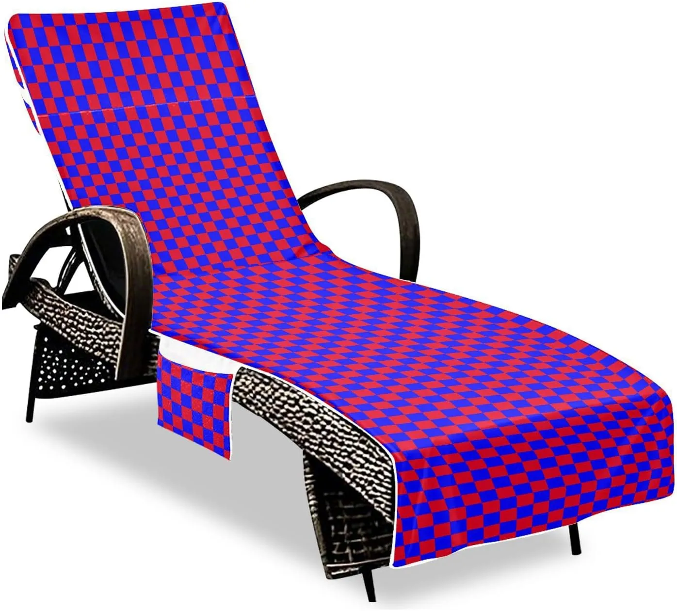 Buffalo Plaid Check Red Blue Decorative Chaise Lounge Cover Soft Sturdy Polyester Pool Beach Chair Towel Covers for Outdoor Pool Beach Sunbathing, fundas para 85" X 30"