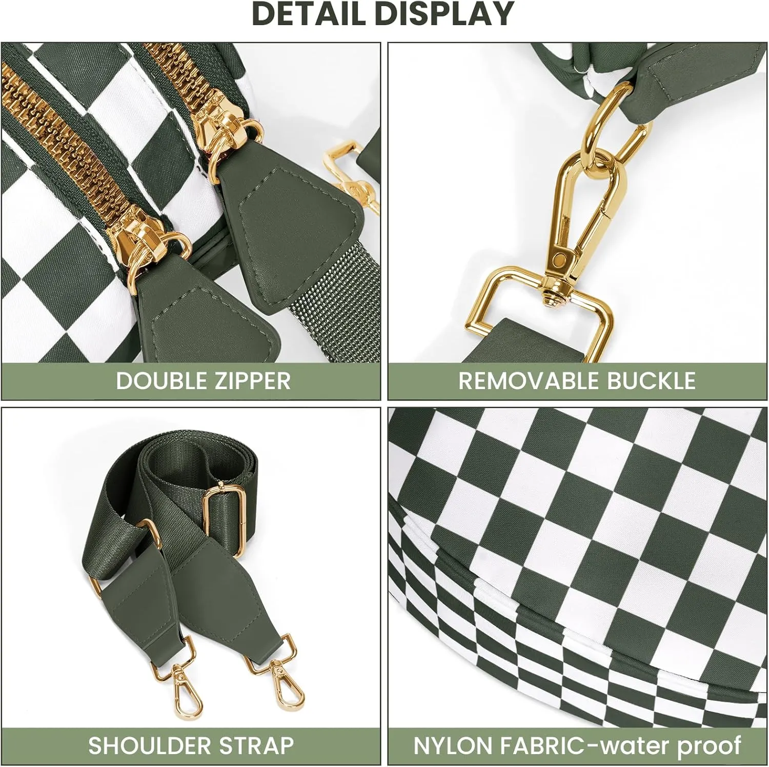 Bum Bags for Women Crossbody,Nylon Checkered Crossbody Bag Black and White Checkered Purse Oversized Slouchy Belt Bag