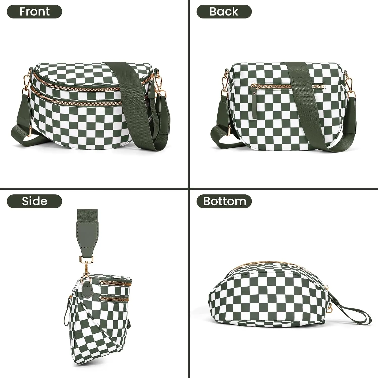 Bum Bags for Women Crossbody,Nylon Checkered Crossbody Bag Black and White Checkered Purse Oversized Slouchy Belt Bag