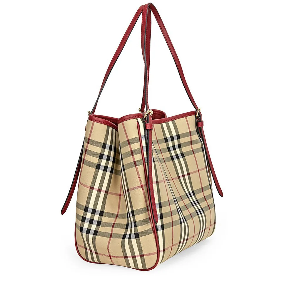 Burberry Horseferry Check Canterbury Small Tote Bag- Parade Red