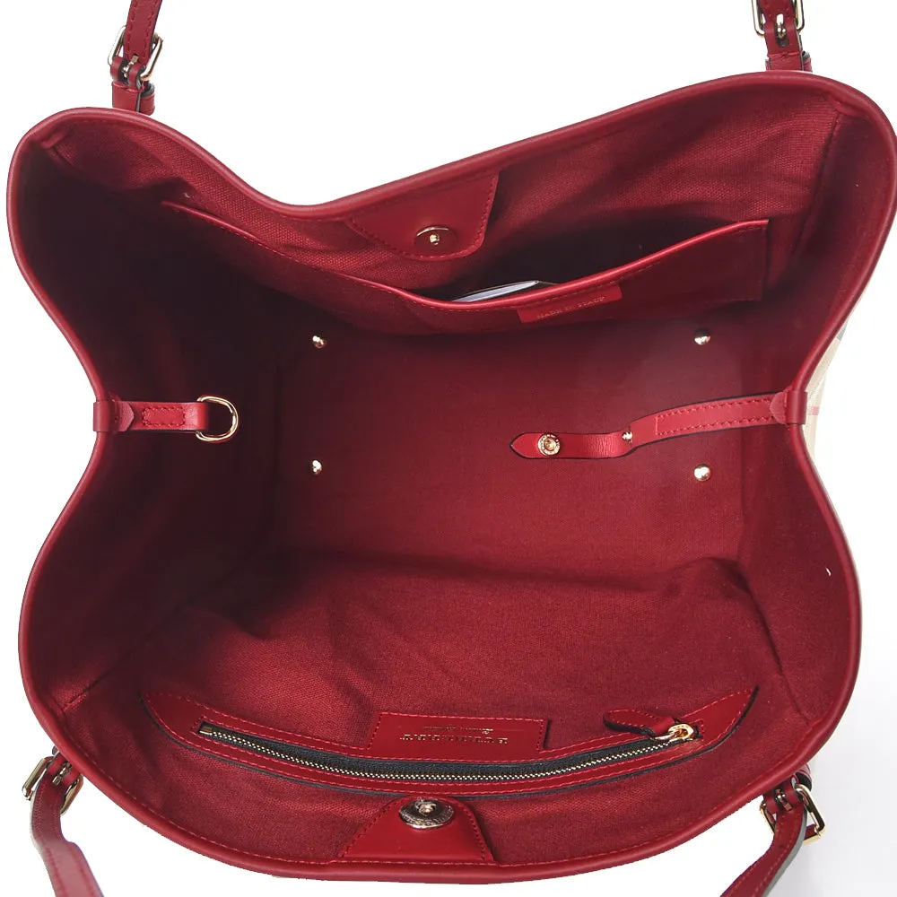 Burberry Horseferry Check Canterbury Small Tote Bag- Parade Red