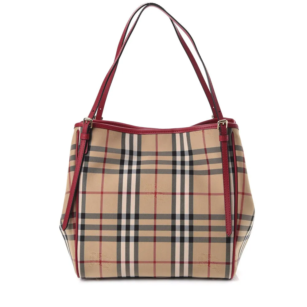 Burberry Horseferry Check Canterbury Small Tote Bag- Parade Red