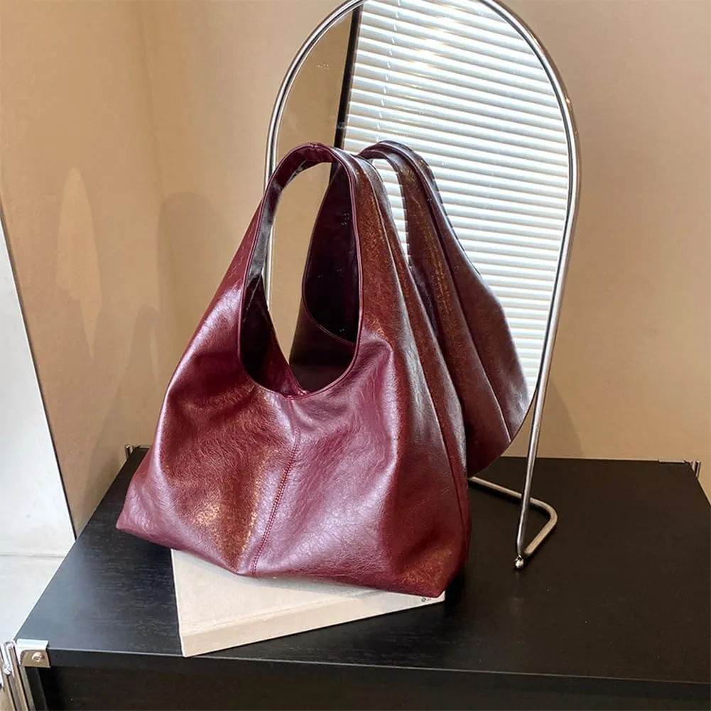 Burgundy Purse Large Tote Bags for Women Slouchy Hobo Bag Leather Hobo Bags for Women