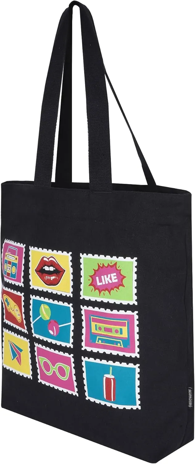 Canvas Big Zip Printed Handbag Tote, Cotton, Inner Pocket, Ecofriendly Bags for Women, Shopping Bag, Easy to Wash