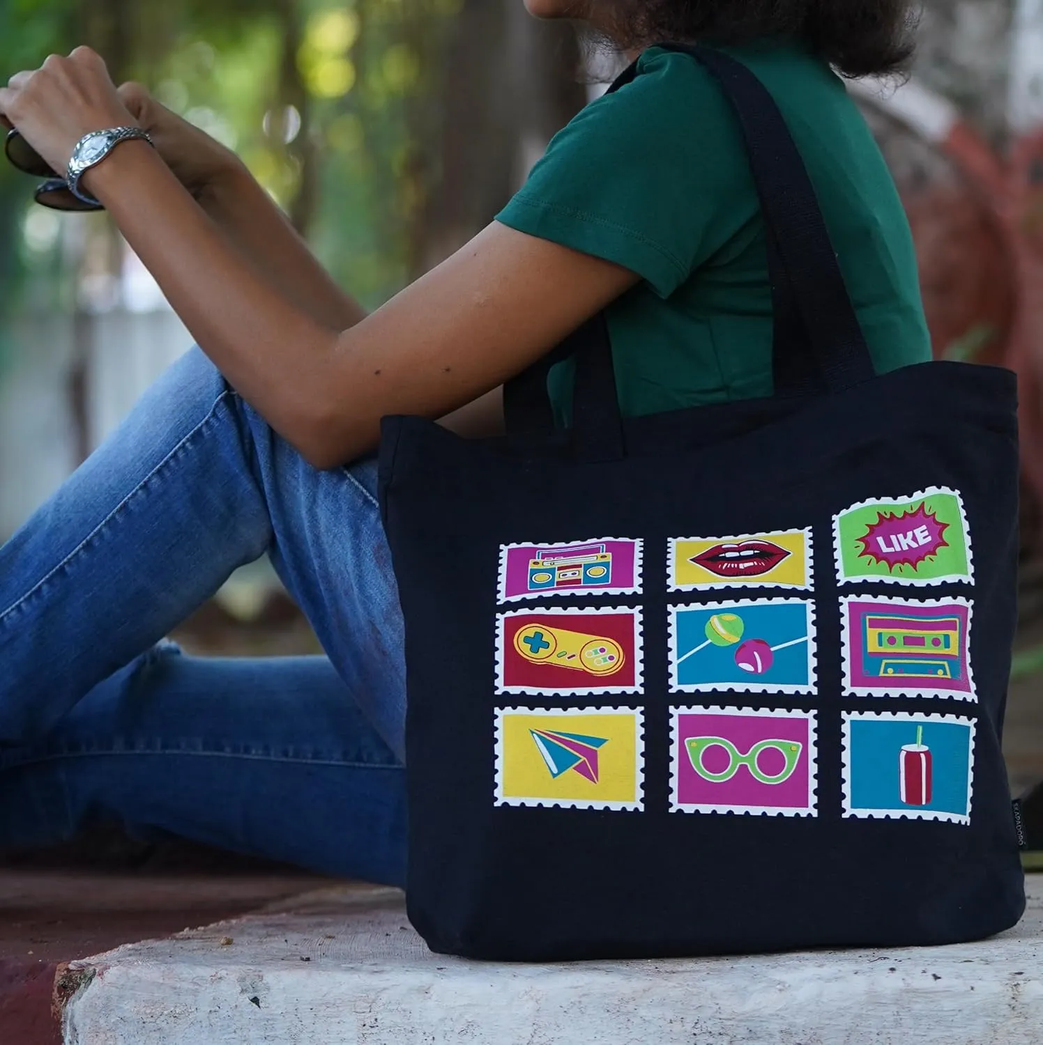 Canvas Big Zip Printed Handbag Tote, Cotton, Inner Pocket, Ecofriendly Bags for Women, Shopping Bag, Easy to Wash