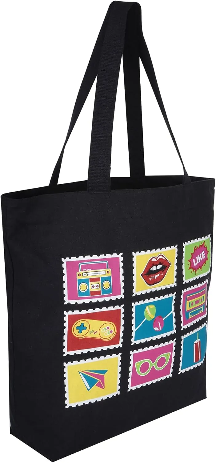 Canvas Big Zip Printed Handbag Tote, Cotton, Inner Pocket, Ecofriendly Bags for Women, Shopping Bag, Easy to Wash