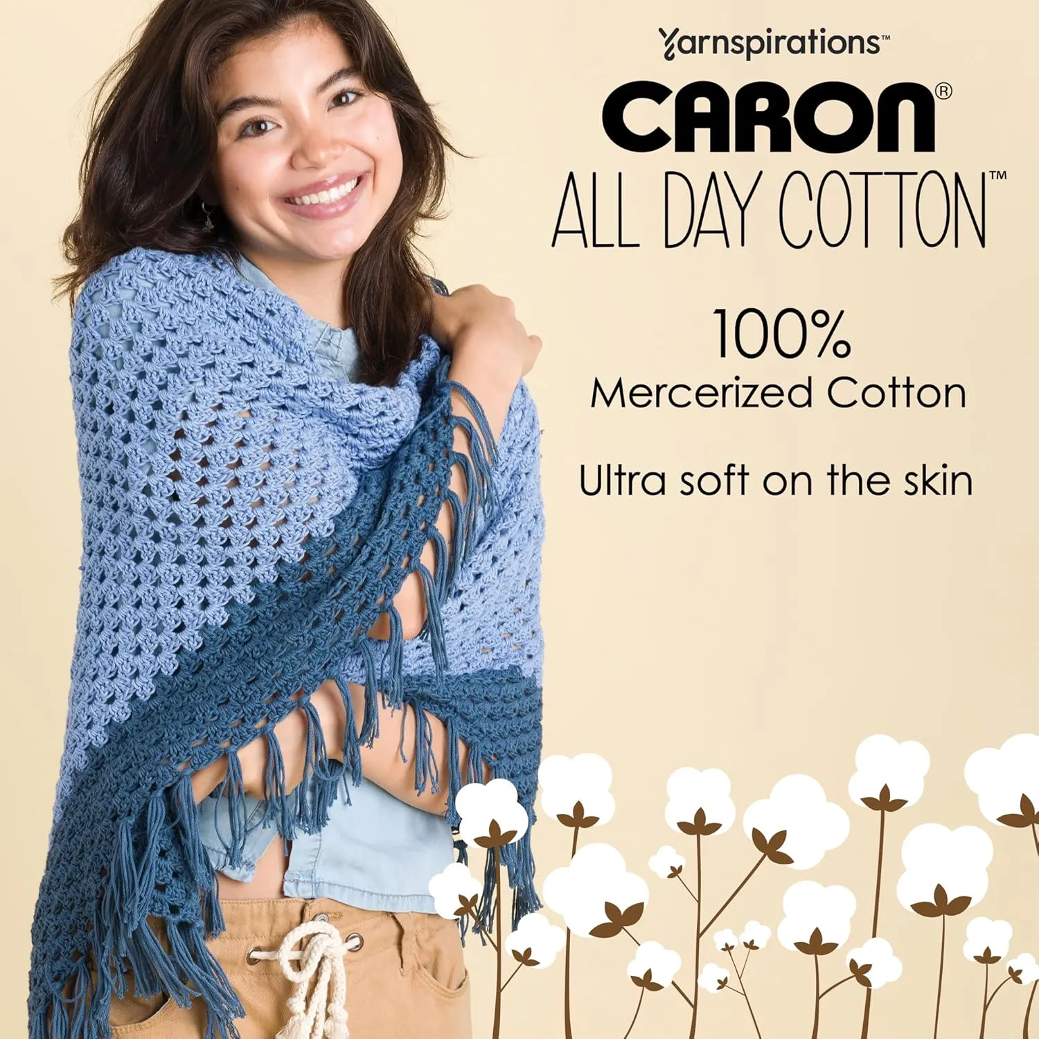 Caron All Day Cotton - 3 Pack of 173 Yards/3.52 oz Black 100% Mercerized Cotton Yarn