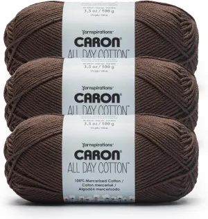 Caron All Day Cotton - 3 Pack of 173 Yards/3.52 oz Coffee Bean 100% Mercerized Cotton Yarn
