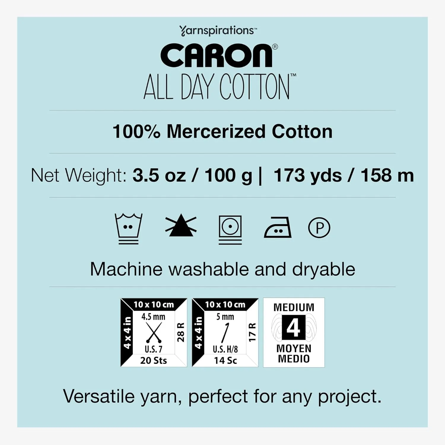 Caron All Day Cotton - 3 Pack of 173 Yards/3.52 oz Cream 100% Mercerized Cotton Yarn