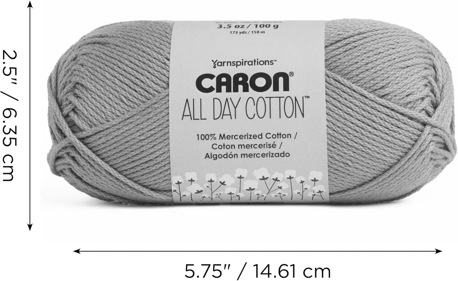 Caron All Day Cotton - 3 Pack of 173 Yards/3.52 oz Cream 100% Mercerized Cotton Yarn