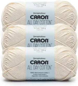 Caron All Day Cotton - 3 Pack of 173 Yards/3.52 oz Cream 100% Mercerized Cotton Yarn